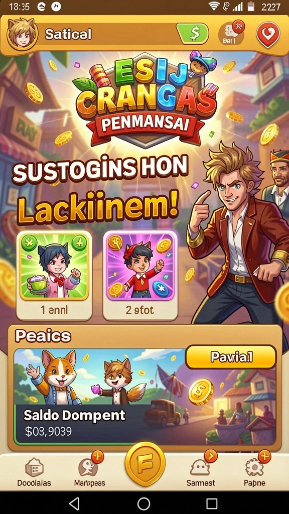 Screen 3 menunjukkan fitur bonus putaran gratis yang menggiurkan.